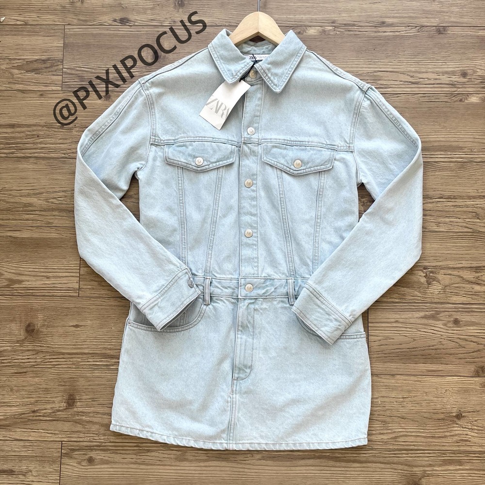 ZARA DENIM MINI DRESS 100% COTTON LIGHT BLUE